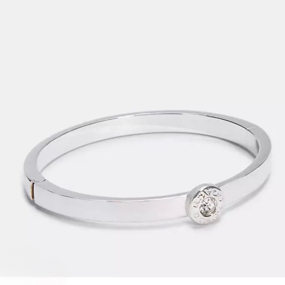 Coach Open Circle Hinged Silver Bangle NWT
